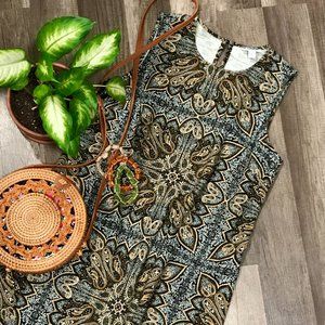 J JILL Sleeveless Earth Tone Paisley Dress